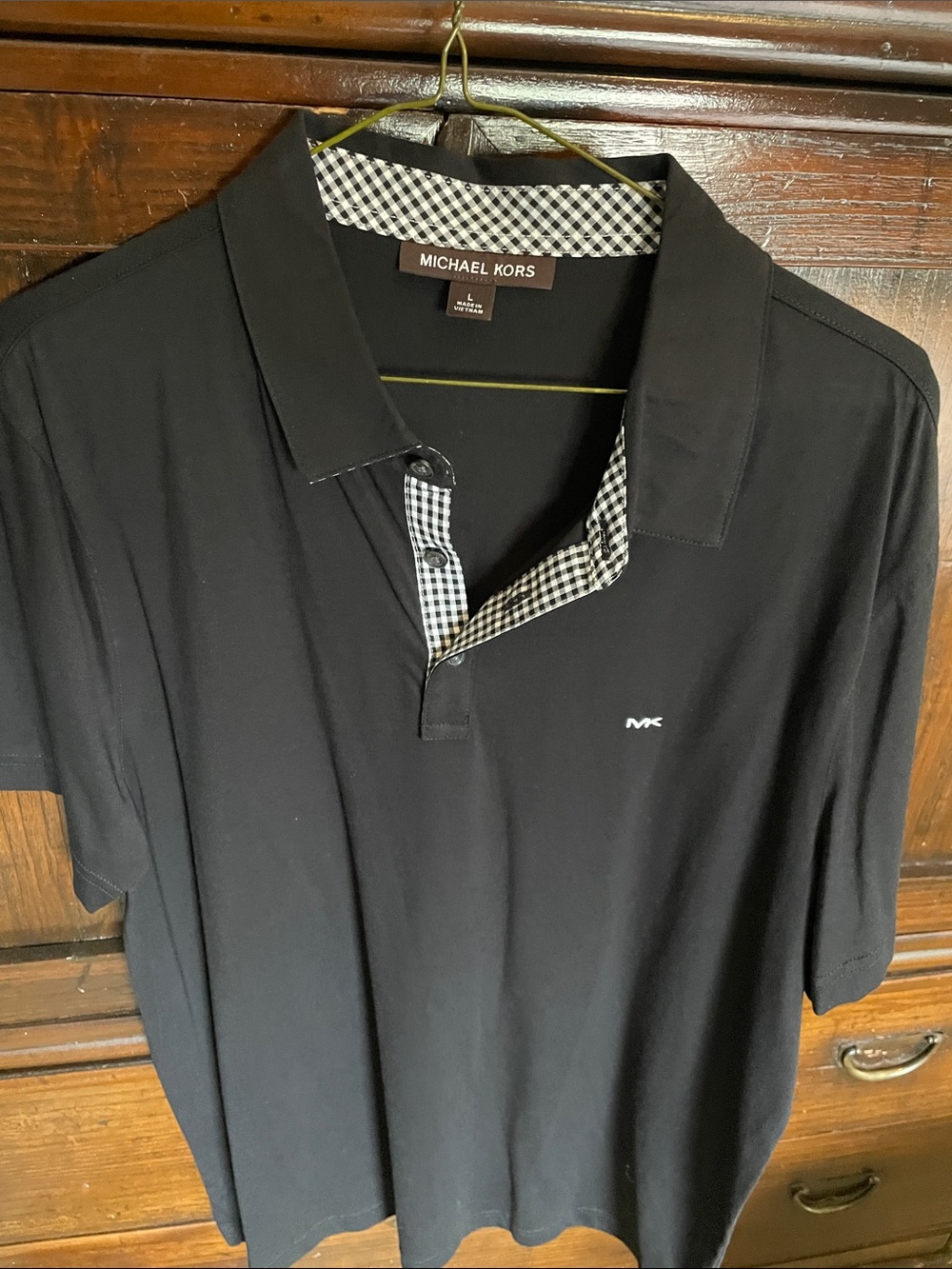 Michael Kors Black Polo with Gingham Trim (never worn)